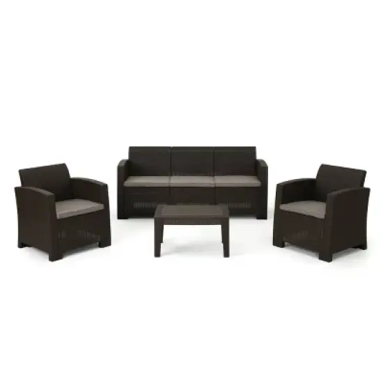 Jacksonville 4pc Faux Wicker Chat Set - Brown - Christopher Knight Home image {1}