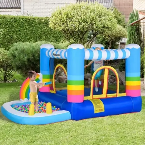 NAYSAYE Above Ground Pool Inflatable Bounce Pool Fun Play Design for Kids Outdoor Backyard Use, Multicolor, 110.30"*67.00"*61.00" image {1}