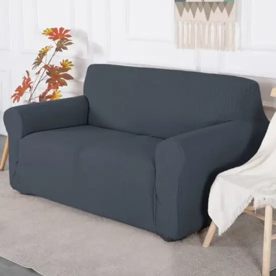 Home Mart Goods Charcoal Grey 3-Piece Set 4-Way Stretch Slipcover Sofa Loveseat & Armchair Cover Protector image {4}