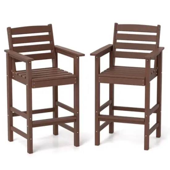 Costway Patio Adirondack Bar Chairs Set of 2 with Wide Armrests & Footrest Backrest Black/Brown/Gray/Navy image {9}