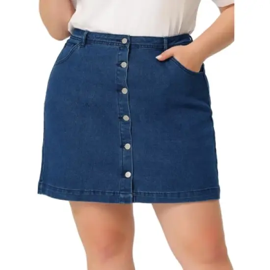 Agnes Orinda Women's Plus Size Denim Button Side Pocket Casual Jean A-Line Mini Skirt image {9}