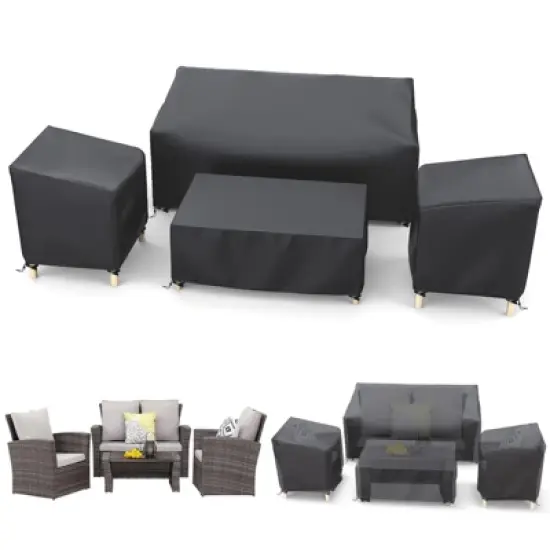 Akefit Gray Outdoor Furniture Cover Set 4-Piece Waterproof Patio Chair Loveseat Table Ottoman Protector image {14}