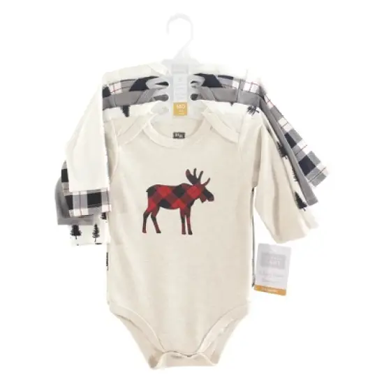 Hudson Baby Infant Boy Cotton Long-Sleeve Bodysuits 5pk, Moose image {1}