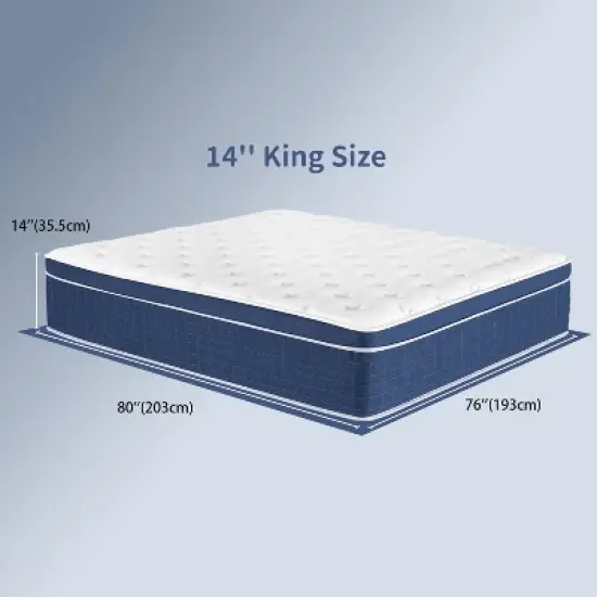 Resenkos King Size Mattress Box 14 Inch Memory Foam Hybrid With Pocketed Springs, Edge Support & Motion Isolation, Medium-Firm for Sleep Comfort image {7}