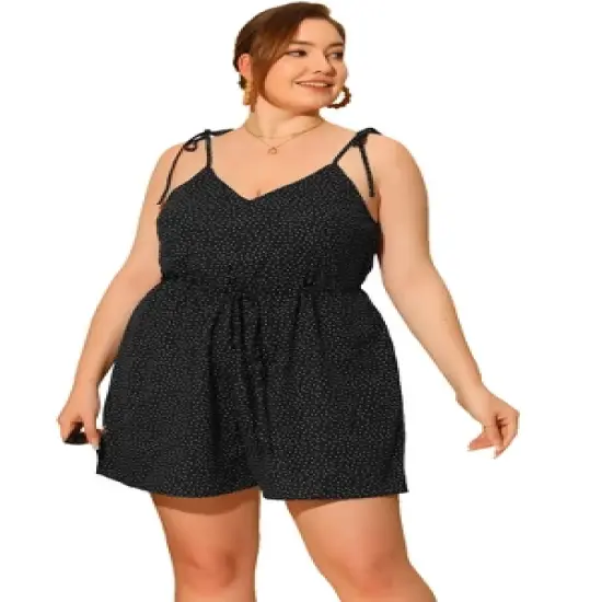 Agnes Orinda Women's Plus Size Polka Dots Drawstring Sleeveless Jumpsuit Dressy Shortalls image {2}