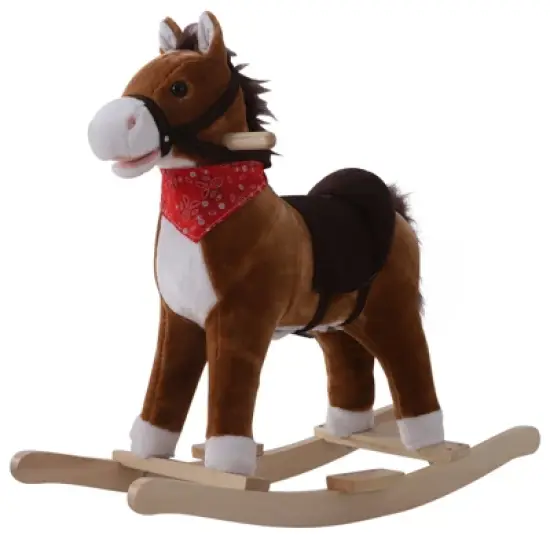 Qaba Kids Ride on Rocking Horse Plush Toy with Realistic Sounds and Red Scarf for Over 3 Years Old Birth Gift image {3}
