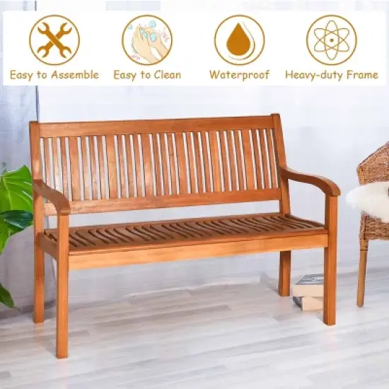 Tangkula Outdoor Eucalyptus Wood Park Bench Loveseat Chair with Armrest image {3}