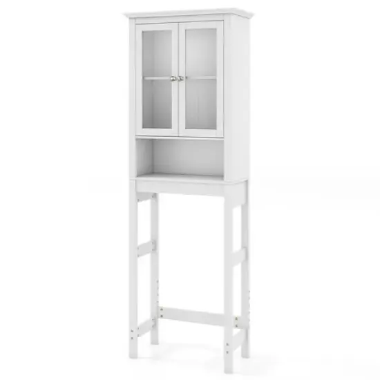 Costway Over The Toilet Storage Cabinet 2-Doors Bathroom Organizer with  Adjustable Shelf image {9}