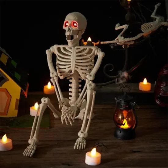 Joyfy 24'' Halloween Skeleton Decorations with LED Glowing Eyes Full Body Posable for Indoor/Outdoor Decor Spooky Scene Party Favors Graveyard Props image {5}