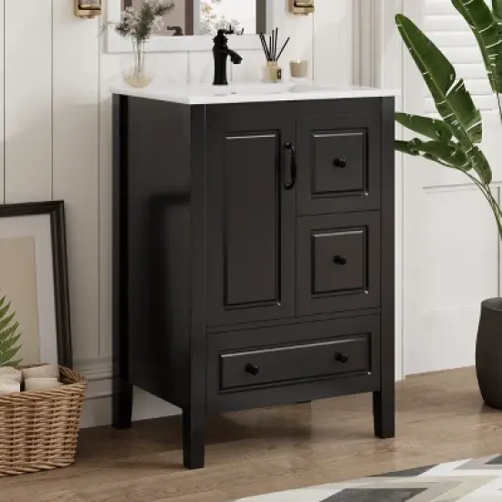 Christopher Knight Home Feldspar Vintage 24" Freestanding Bathroom Vanity with Ceramic Sink image {9}