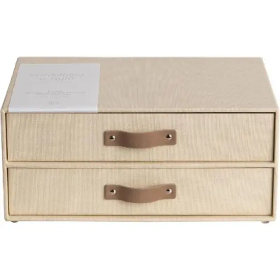 Bigso Birger 2-Drawer Desktop Organizer &ndash; A4/Letter Size Paper Storage with Leather Handles, Cream image {6}