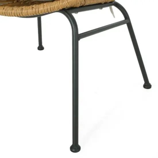 Banya 2pc Patio Wicker Chair with Cushions - Light Brown/Beige/Black - Christopher Knight Home: Outdoor Seating, PE Rattan, Metal Frame image {5}