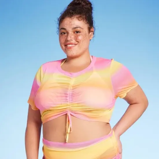 Women's Mesh Drawstring Ruched Cover Up Top - Wild Fable&trade; image {6}