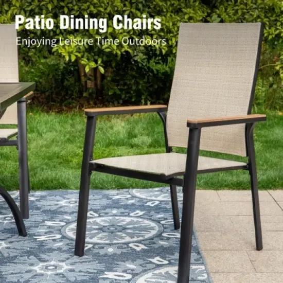 Captiva Designs 5pc Patio Steel Dining Table & Textilene Chairs with Wood-like Armrests image {7}