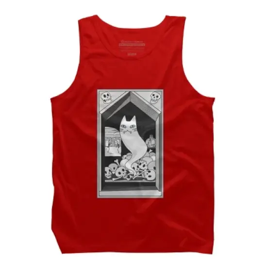 Men's Design By Humans Ghost cat the Keeper of the Crypt By runcatrun Tank Top image {4}