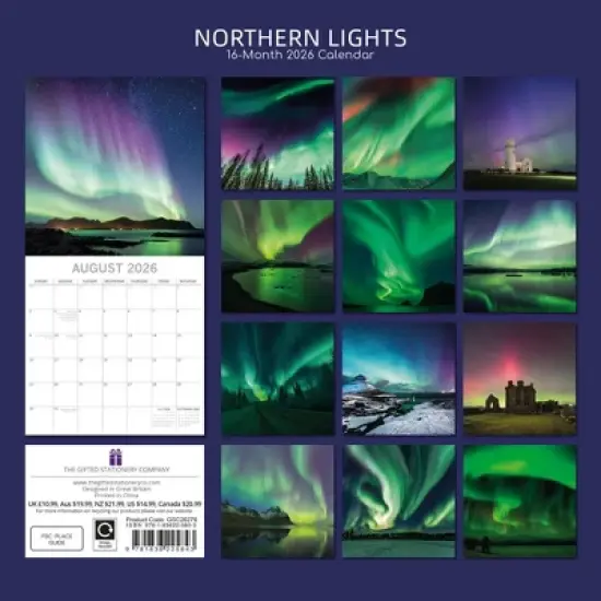 2026 Square Wall Calendar, Northern Lights, 16-Month Natural World Theme with 180 Reminder Stickers (12x12 In) image {3}