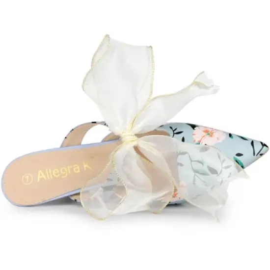 Allegra K Women's Floral Printed Lace Strap Stiletto Heels Mules image {3}