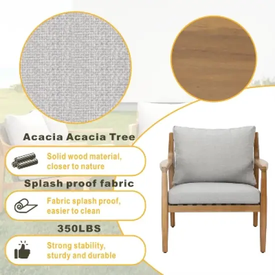 Moda Furnishings Acacia Wood Patio Outdoor Loveseat Sofa With Cushions image {5}