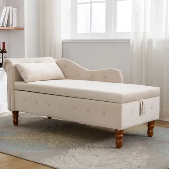 Bedroom Velvet Chaise Longue With Storage, Pillow and Nailhead Accents - ModernLuxe image {4}