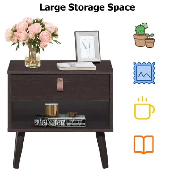 Costway Nightstand Sofa Side End Table Bedside Table Drawer Storage image {5}