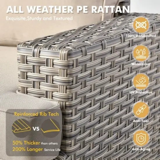 XIZZI All-Weather Rattan Furniture, Sectional Sets w/ Optional Solar Light-Up Coffee Table & Ottoman, Choose 6-9pc Configs in 8 Fade Resistant Colors image {6}