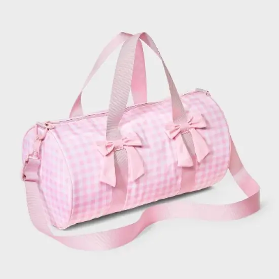 Girls' Gingham Printed and Bows Duffel Bag - Cat & Jack&trade; Pink image {1}