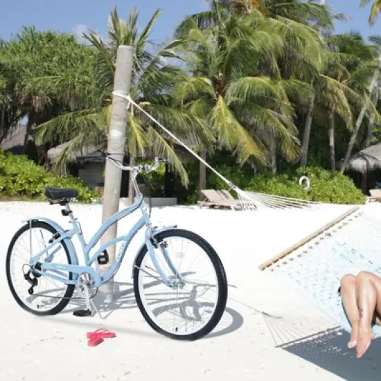 INFURNIC Bicycles 7 Speed Beach Cruiser Bike with Steel Frame and V Brakes for Women Commuter and Leisure Riding, Light Blue, 69.96"*28.32"*43.2" image {2}