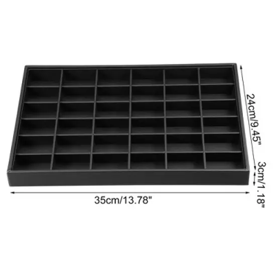 Unique Bargains PU Leather 36 Grid Stackable Jewelry Tray Jewelry Drawer Organizer Trays Showcase for Bracelets Earrings Black image {3}
