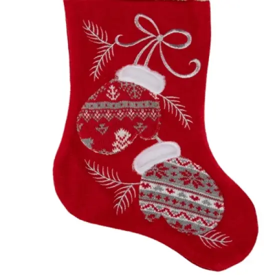Northlight 20.5-Inch Red and White Winter Mittens Embroidered Christmas Stocking image {2}