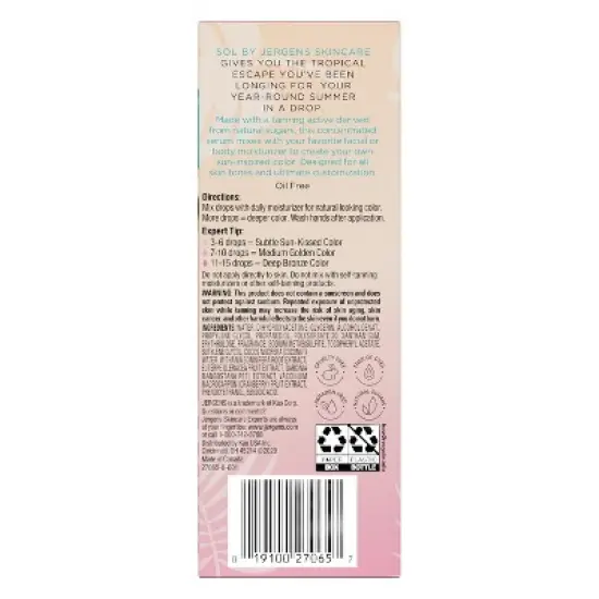 SOL by Jergens Deeper By The Drop Face and Body Serum, Self Tanning Drops, Add To Lotions Medium - 1 fl oz image {4}