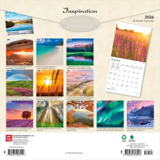 BrownTrout Inspiration 2026 12"x24" Hanging Square Wall Calendar Plastic-Free image {1}