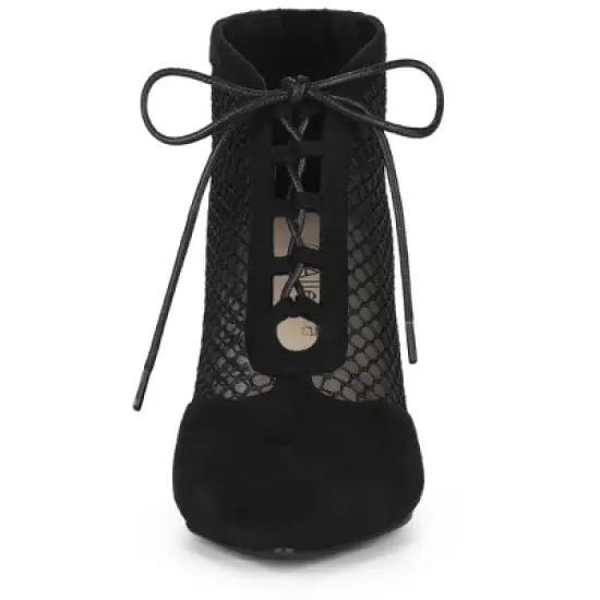 Allegra K Women's Mesh Lace Up Stiletto Heels Ankle Boots image {2}