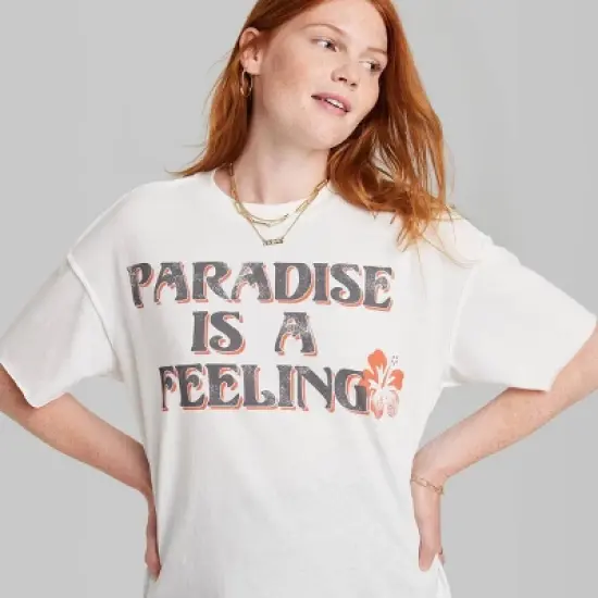 Women's Ascot + Hart Paradise Is A Feeling Short Sleeve Graphic Boyfriend T-Shirt - Off-White image {3}