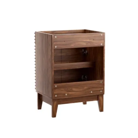 Mid-Century Freestanding Bathroom Cabinet Vanity with Storage, Particleboard Frame with Wood Grain Laminate, Walnut (Sink Basin Not Included) image {7}