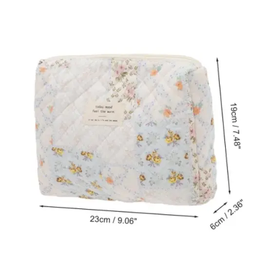 Unique Bargains Durable Floral Handheld Quilting Makeup Bag White Blue 1 Pc image {1}