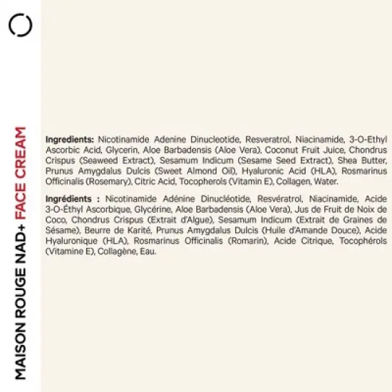 Maison Rouge NAD+ Face Cream Refill Only by Codeage - Resveratrol, Niacinamide, Collagen, Hyaluronic Acid, Vitamin C, Aloe Vera, 1.7 fl oz image {2}