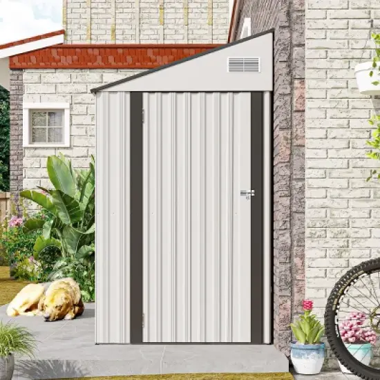 4x8FT Metal Storage Shed with Hinged Side Door, Ventilation, Waterproof Roof, and Durable Frame for Multi-Scene Use - Coolbibila image {8}