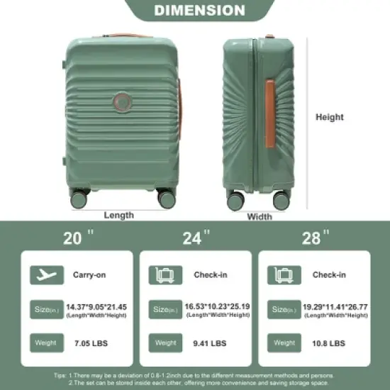 ORRD 28" Lightweight Suitcase w/TSA Lock & USB Port - Spinner Wheels, Green Artificial Leather, Wheel Lock image {5}