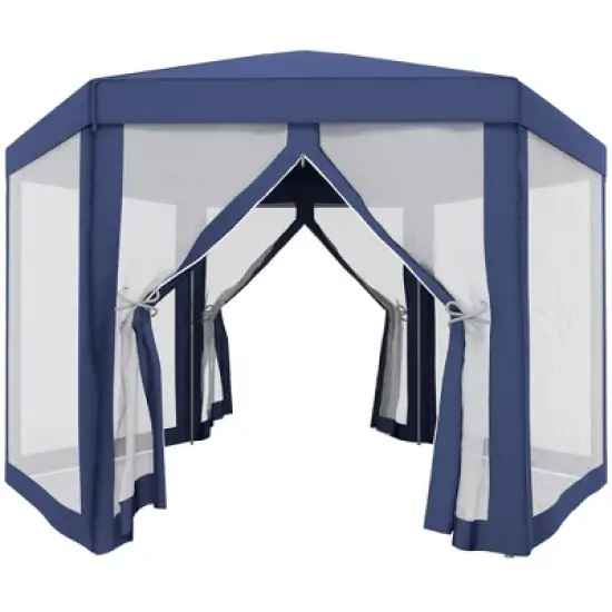 Outsunny 13' x 11' Outdoor Party Tent Hexagon Sun Shelter Canopy with Protective Mesh Screen Walls & Proper Sun Protection image {3}