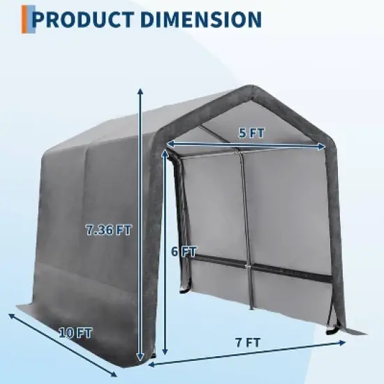 GustoWave 7x10FT Outdoor Portable Storage Shed with Roll-Up Door for Motorcycle, Garden and Tools image {2}