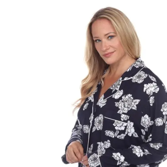 Plus Size Long Sleeve Floral Pajama Set - White Mark image {4}