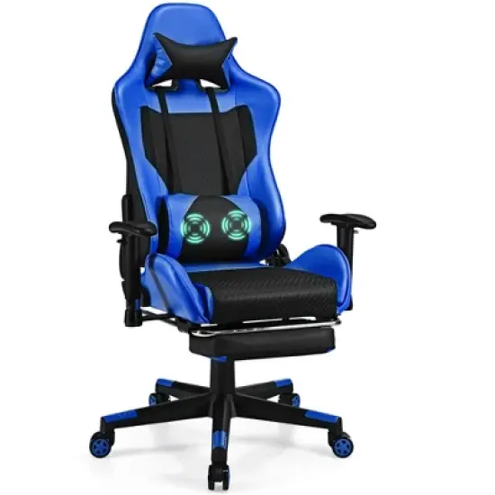 Costway Massage Gaming Chair Reclining Racing Office Computer Chair with Footrest White\Blue\Pink\Red image {11}