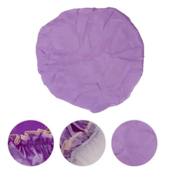 Unique Bargains Double Layer Solid Color Shower Cap Purple 1 Pc image {2}