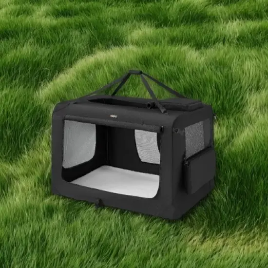 LEDREM 48-Inch Soft Dog Crate, Collapsible Portable for Indoor Outdoor Use - Secure Kennel with Zippers for Home, Car, Travel Camping, Black image {2}