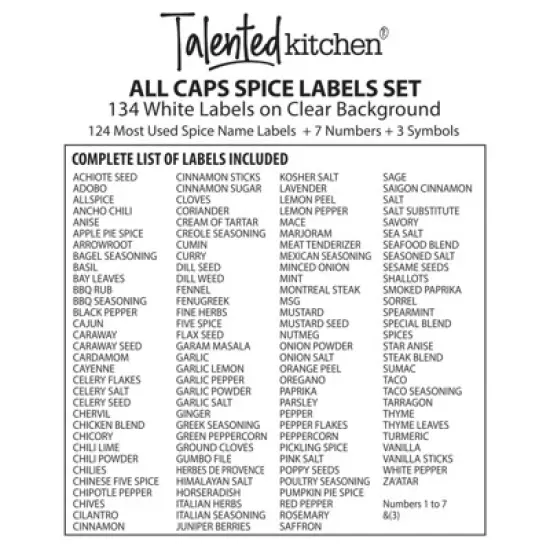 Talented Kitchen Talented Kitchen 134 Preprinted Minimalist Spice Labels, White Seasoning Labels for Spice Rack, Kitchen Organization image {6}