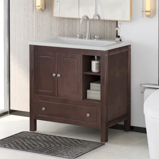 30" Bathroom Vanity with Ceramic Sink, Doors and Drawers - ModernLuxe image {11}