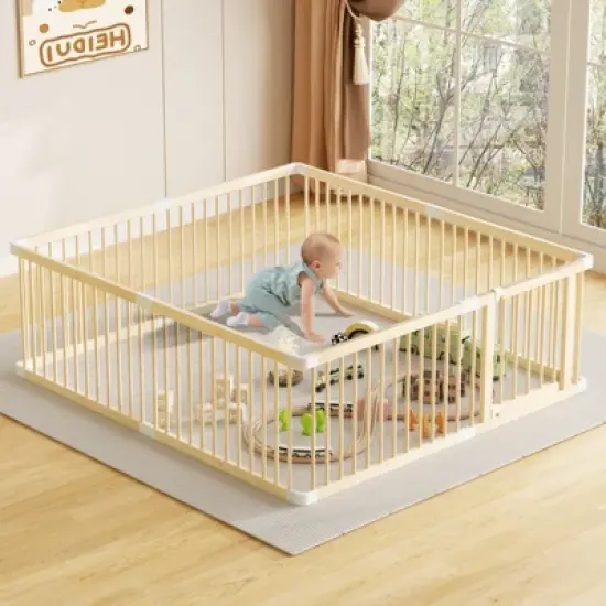 Large Wooden Baby Playpen, Adjustable Gate for Toddler and Babies, Baby Fence Play Yard with Door, Safe Play Area Kids Activity Center image {9}