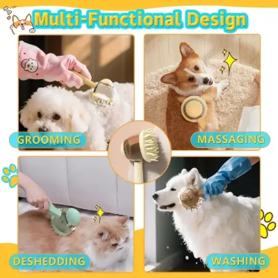 BABYYER Pet Bath Brush for Dogs & Cats - Grooming Brush with Built-in Shampoo Dispenser - Massage Wash Brush for Long & Short Hair image {6}