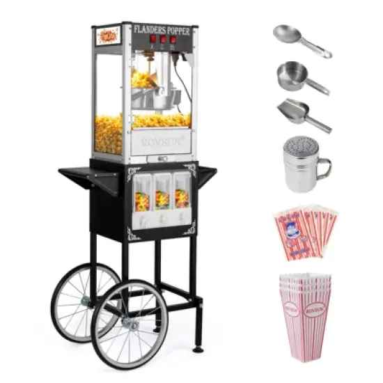 ROVSUN Popcorn Machine with Cart, Wheels & 8 Oz Kettle Makes Up to 32 Cups, Popcorn Maker w/ Candy Dispensers for Commercial Home Movie Theater image {14}