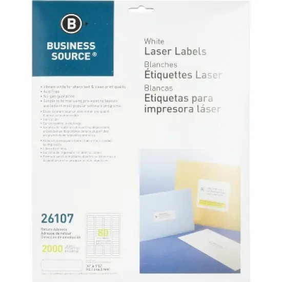 Business Source Mailing Labels Return Address Laser 1/2"x1-3/4" 2000/PK WE 26107 image {1}